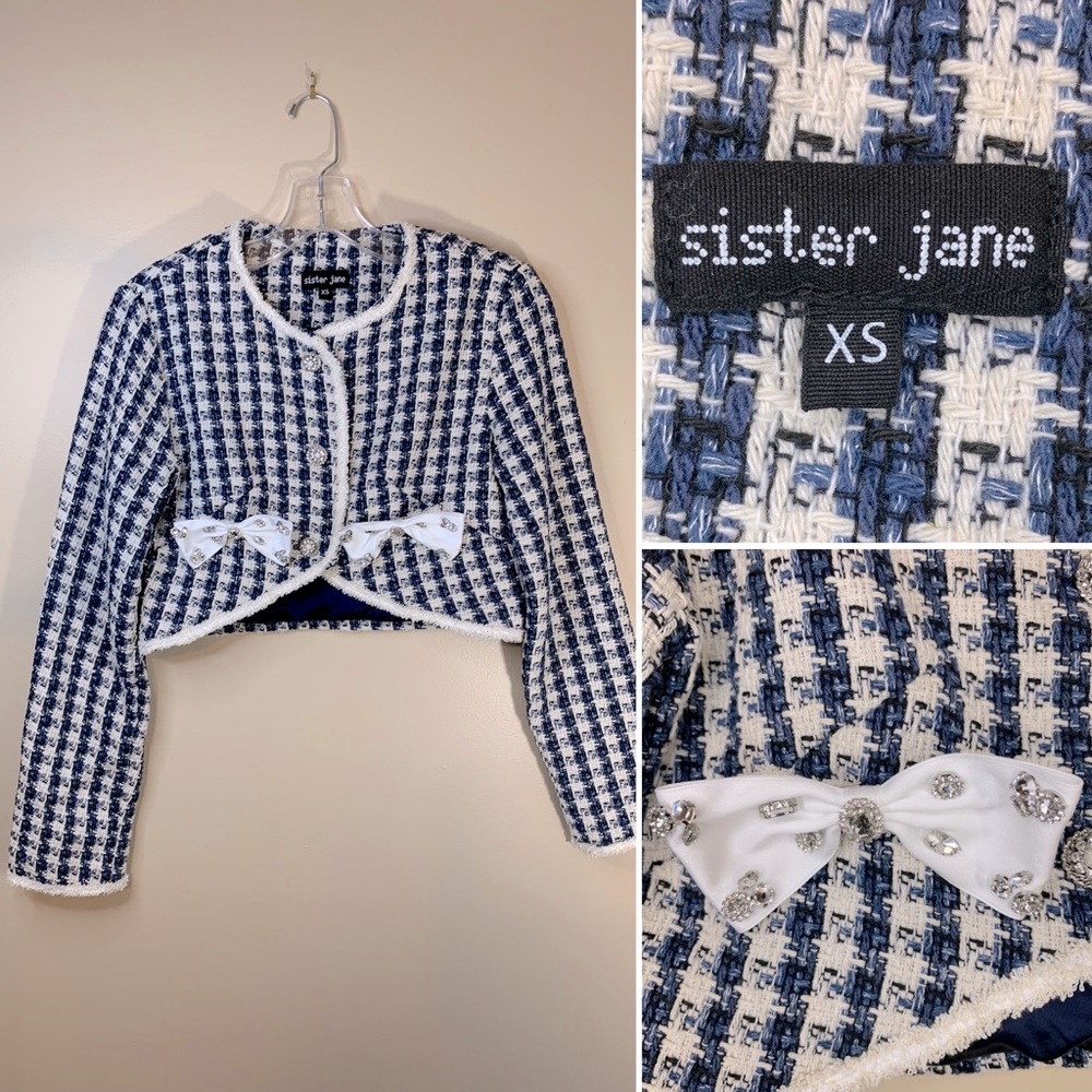 Sister Jane navy blue Apollo tweed jacket. Size XS